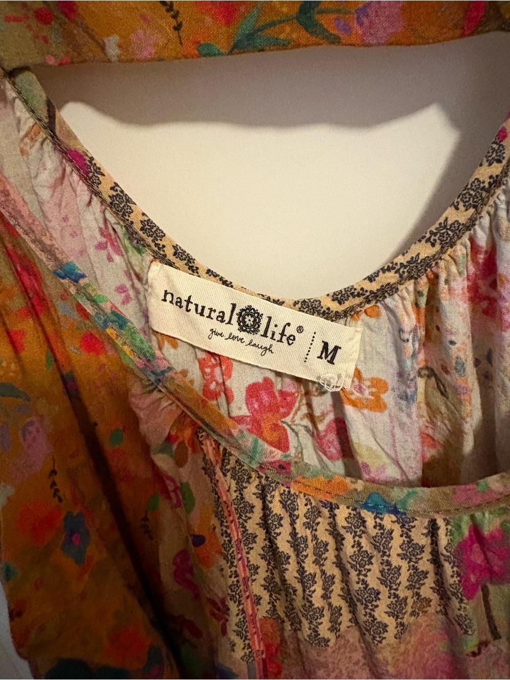 NATURAL LIFE Patchwork Floral Slip Cover-Up Dress in Orange & Pink M - Picture 3 of 8
